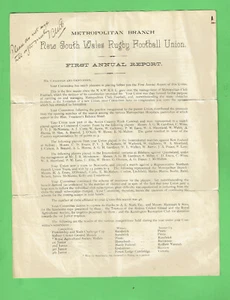 #T87. 1897 / 1898 METROPOLITAN BRANCH NSW RUGBY FOOTBALL UNION ANNUAL REPORT - Picture 1 of 3