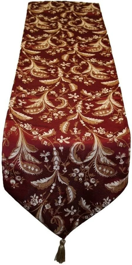 Luxury Damask 13 X 70 Burgundy Table Runner - Image 1 of 2