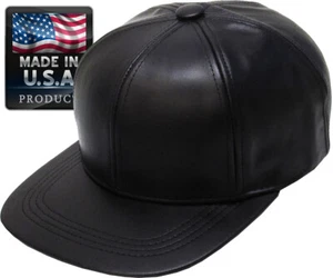 Made In USA 100% Genuine Leather Solid Baseball Ball Cap Adjustable Hat - Picture 1 of 15