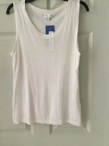 NWT August Silk Sleeveless Stretch Knit Top Shell Cotton Blend Ivory NEW PL - Picture 1 of 13