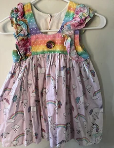 Little Bird Clothing Co.-LBCC-size 10-UNICORN-Dress-Tunic-Rainbows-hearts-jewel - Picture 1 of 4
