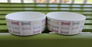 PAIR of YUM Dog Bone by Fringe Studio Small Ceramic Food Dish and Water Bowl 5" - Picture 1 of 7
