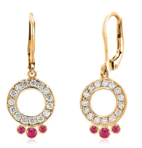 0.80ct Natural Round Diamond 14k BIS Hallmarked Yellow Gold Ruby DanglerEarrings - Picture 1 of 4