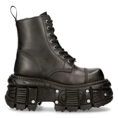 NUOVI STIVALI ROCK TANK083-C1 vera pelle combattimento nero plateau biker scarpa militare - Immagine 1 di 4