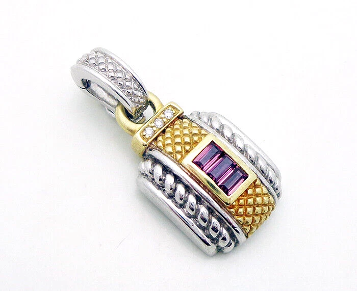 Colgante Estate Judith Ripka dos diamantes y amatista de oro de 18k y plata de ley Foto 1 de 1