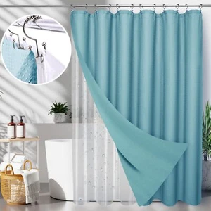 3 in 1 Waterproof Waffle Weave Shower Curtain and Clear Liner Set with 12 Sta... - Picture 1 of 6