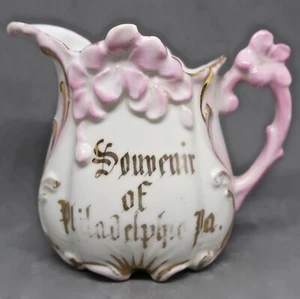 Antique White w Pink Flowers Porcelain Creamer Philadelphia Pa. Souvenir Germany - Picture 1 of 9