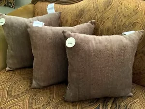 Decorative Pillow Cushion Chenille Fabric Brown Feather Fill - Picture 1 of 3