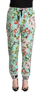 DOLCE & GABBANA Pants Jogger Green Floral Mid Waist Trousers IT36 / US2 / XS - Image 1 of 4