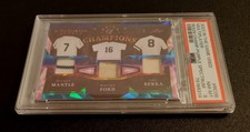 2022 Leaf In The Game Used Mantle Ford Berra Purple Spectrum #3/8 PSA 8 Yankees 