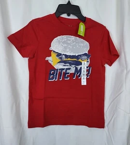 NWT Crazy 8 Boys Red & Navy Blue "Bite Me" Short Sleeve Cotton TShirt Size S 5/6 - Picture 1 of 6