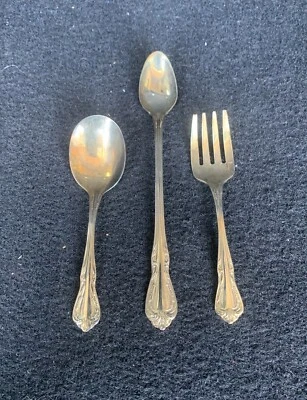Vintage Oneidacraft Deluxe Stainless Baby Infant Toddler Fork Spoons Set Of 3 - Image 1 of 4