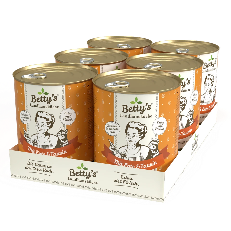 Betty`s Landhausküche Katze Mit Ente 6 x 800g Ds. (6,98€/1kg) - Bild 1 von 1