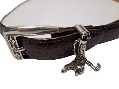 Cinto de couro marrom Brighton feminino anos 90 berloques de golfe L hardware tom prata C3008 - Imagem 1 de 4