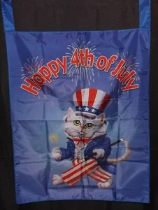 CAT Garden Flag, July 4th Patriotic Flag, Large Size 27.75" x 33.75" w/ Tabs - Picture 1 of 7