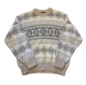 Vintage St Michael Argyle Diamond Mens Knit Jumper Size 42 Large Pullover Beige - Imagen 1 de 8