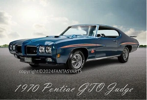 Pontiac GTO Judge 1970 azul póster grande tamaño brillante impresión fotográfica 13" x 19" - Imagen 1 de 1