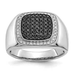 14K White Gold white and Black Diamond Gemstone Men's Wedding Ring - Picture 1 of 5
