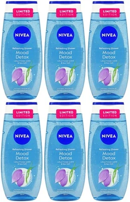 6x Nivea Duschgel MOOD DETOX 250ml Lotusblüte Meersalz Duft Shower erfrischend