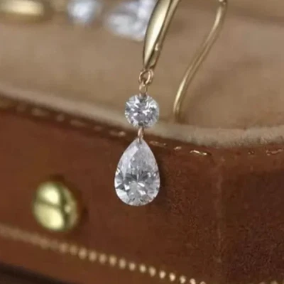 3.00Ct Round-Cut G/VS1 Lab Grown Diamond Dangle/Drop Earring 14k Yellow Gold - Image 1 of 3