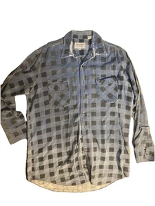 Vintage Distressed Men’s L tall  Flannel  Shirt Taiwan Blue Grunge True Vintage - Picture 1 of 14