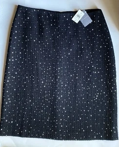 New Ann Taylor Silver Sequin Black Wool Blend Pencil Skirt 8 - Picture 1 of 10