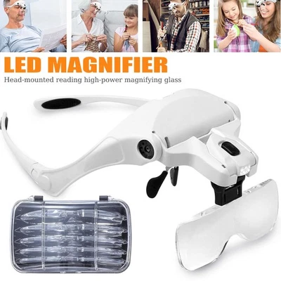 Magnifying Glass Headset 2 LED Light Head Headband Magnifier 5 Lenses With Box - Image 1 of 4