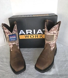 Ariat Men's 10EE Wide Work Boots Workhog Patriot Camo Flag Steel Toe Earth/Sand - Picture 1 of 20