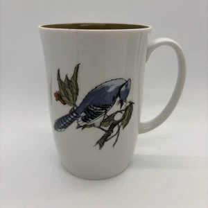 Fitz And Floyd Neiman Marcus Blue Jay Bird On Branch Mug Green Interior - Picture 1 of 10
