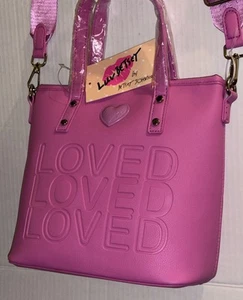 Betsey Johnson Mini Tote Purse Bag Handbag Crossbody Pink Loved Heart Bag Charm - Picture 1 of 22