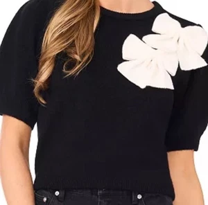 CeCe Rundhals Kurzarm Doppelakzent Schleife Detail Pullover Größe Medium - Bild 1 von 4
