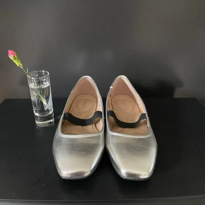 Mary Jane Square-Toe Ballet Flats Silver  Size 7  - Image 1 of 4