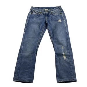 True Religion Jeans Damen 27x25 Low Rise Joey Big T Stitch Boot USA Y2K Flap - Bild 1 von 14
