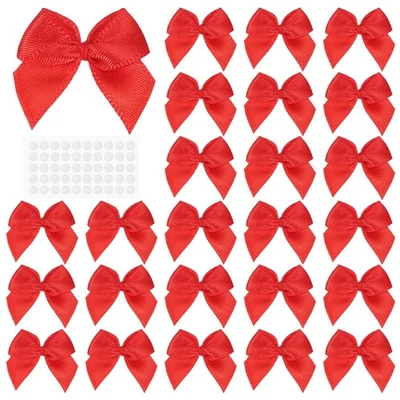 Mini Satin Ribbon Bows with Sticky Pads 1 Inch for DIY (50 Pack, Red) Foto 1 de 4