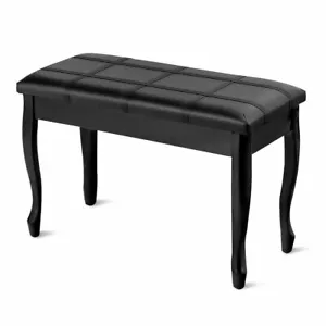 PU Leather Solid Wood Piano Bench Padded Double Duet Keyboard Seat Storage Black - Picture 1 of 8