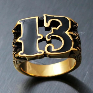 Men's Retro Gold Black Friday Number 13 Stainless Steel Ring 1%er Outlaw Biker - Picture 1 of 8
