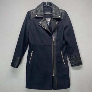 Guess Coat Womens Medium Black Wool Blend Moto Zippers Jacket Winter - Picture 1 of 15