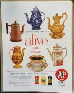 Nov 1959 A&P Eight O'Clock Coffee Ad Antique Coffee Pots - Saturday Evening Post - Picture 1 of 2