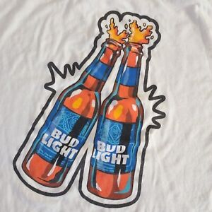 Anheuser-Busch Bud Light Busch Beer T-Shirt Large Bottles on back Logo on Front