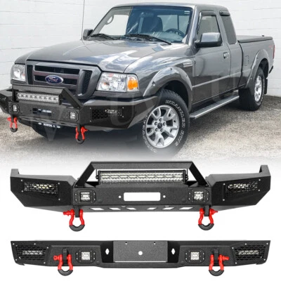 Protector de parachoques delantero trasero para Ford Ranger 1999-2011 con placa de cabrestante de luz LED anillo en D Foto 1 de 4