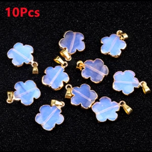 10Pcs 20x6mm White Opal Gilt Edged Flower Reiki Gemstone Pendant Bead HT2533 - Picture 1 of 7