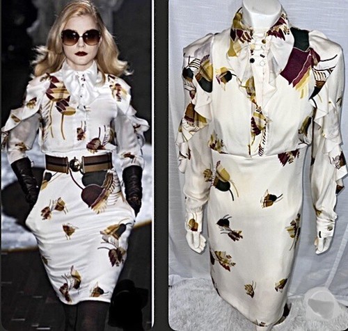 Abito in seta F W 2007 GUCCI manica arricciata taglia 44 look passerella Frida Giannini