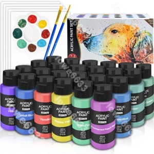 Acrylic Paint Set 24 Color Bottles 2oz Art Painting Kit Supplies for Adults Kids - Picture 1 of 8