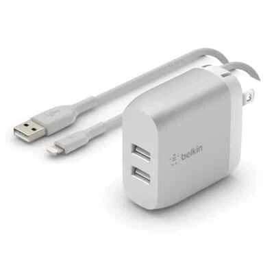 Cargador de pared Belkin Boost Up Charge 24W doble puerto original OEM USB-A a cable Foto 1 de 4