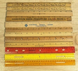 Vintage Wooden & Plastic Rulers Lot - 9 Wooden 3 Plastic - Coca Cola, Schumpert, - Picture 1 of 2
