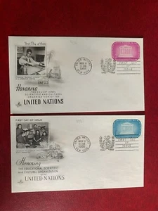 UN NEW YORK 1955 FDC x 2 ARTCRAFT UNESCO RADIO BRAODCAST TECHNICAL TRAINEE - Picture 1 of 2