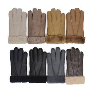 Mens Real Genuine Leather Sheepskin Shearling Gloves Warm Mitten Black Brown New - Picture 1 of 20