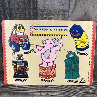 Rare 1992 Johnson & Friends Pink Elephant Wood Puzzle Toy Australia TV Show - Image 1 of 4