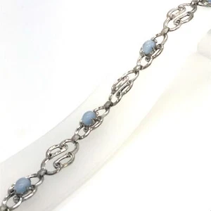 Vintage Sign Sterling WRE W.E. Richards Blue Moonstone Panel Link Bracelet 6 3/4 - Picture 1 of 7
