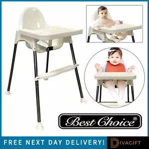 BABY HIGH CHAIR ADJUSTABLE 3IN1 WHITE HIGHCHAIR WITH SAFETY BELTS FEEDING TABLE - Picture 1 of 11